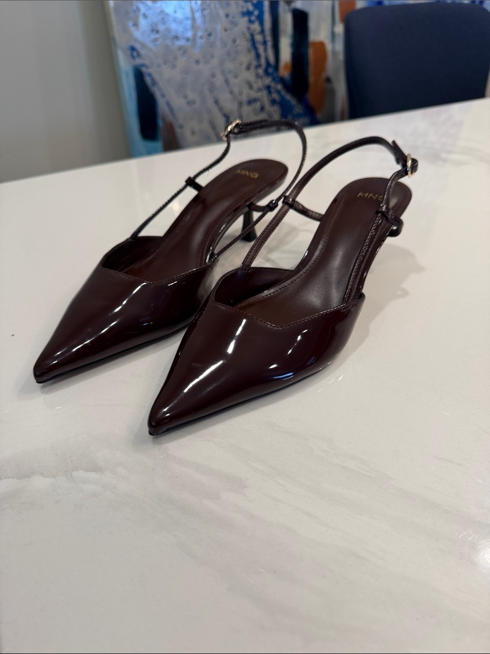 Mango Slingback Pointed Pumps in Burgundy